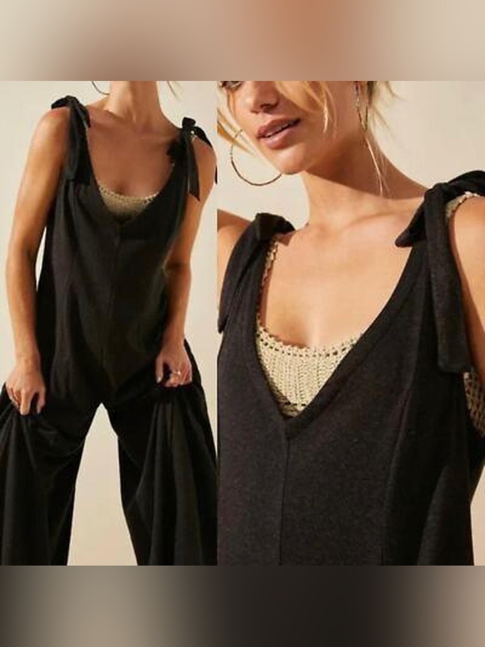 Free People Beach Alice Jumpsuit - dark gray - oversized loose boho fit - XS